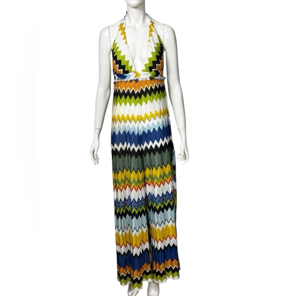 Missoni Mare Beach Jumpsuit Zig Zag Colorful Halter Sleeveless Coverup Sz L-44